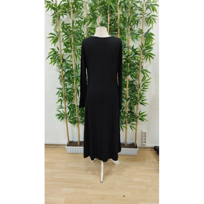 Kadın Uzun Kollu V Yakalı Blok Desenli Viskon Elbise