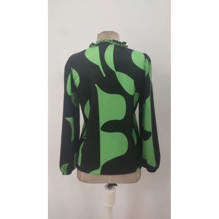 Kadın Uzun Kollu V Yakalı Desenli Modal Bluz