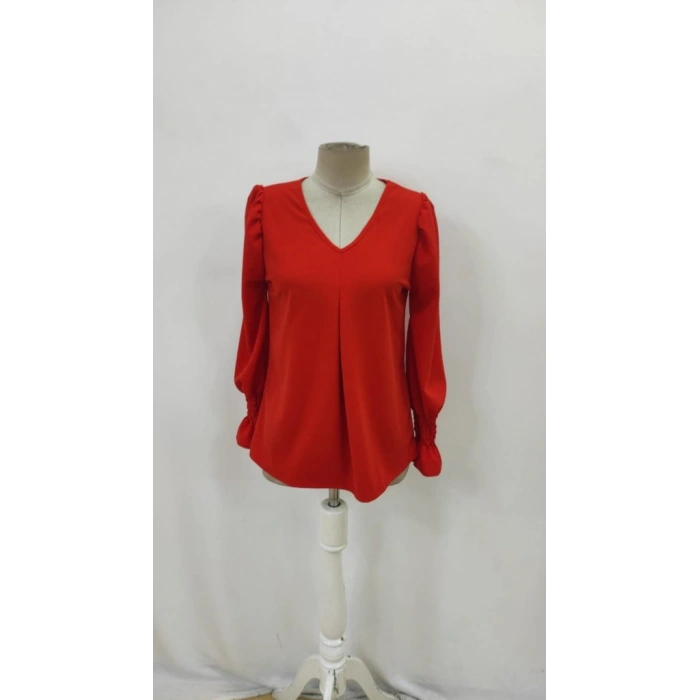 Kadın Uzun Kollu V Yakalı Salaş Ithal Krep Bluz