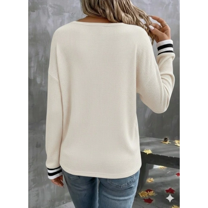 Kadın Uzun Kollu V Yakalı Waffle Bluz