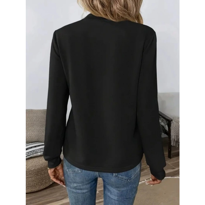 Kadın Uzun Kollu Yakadan Bağlamalı Viskon Iki Iplik Bluz