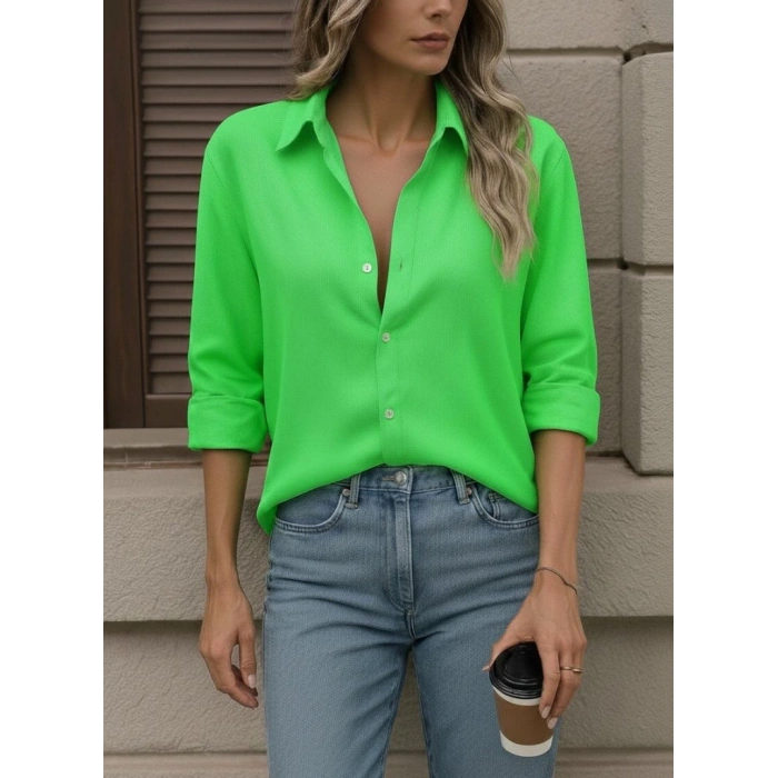 Kadın Uzun Kollu Yakalı önden Düğmeli Gömlek