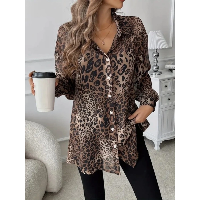 Kadın Uzun Kollu Yakalı önden Düğmeli şifon Gömlek