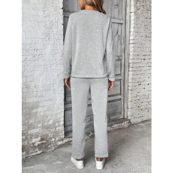 Kadın Uzun Kollu Yanları Nervurlu Viskon Iki Iplik Ve Pantolon Ikili Takım
