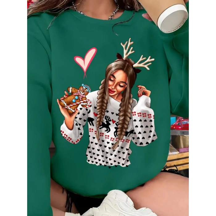 Kadın Yılbaşı Özel Uzun Kollu Bisiklet Yaka Desenli Viskon Iki Iplik Bluz