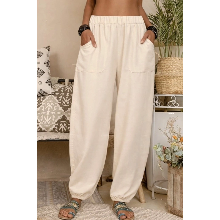 Kadın Yüksek Bel Cep Detaylı Pantolon