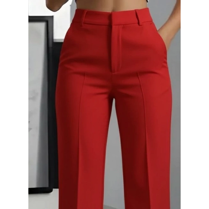 Kadın Yüksek Bel Cepli Ithal Krep Pantolon