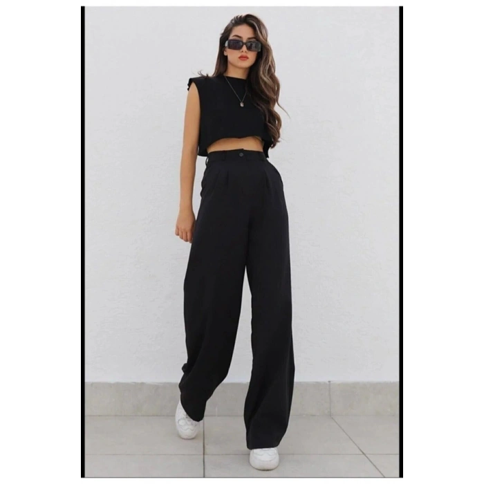 Kadın Yüksek Bel Cepli Ithal Krep Pantolon