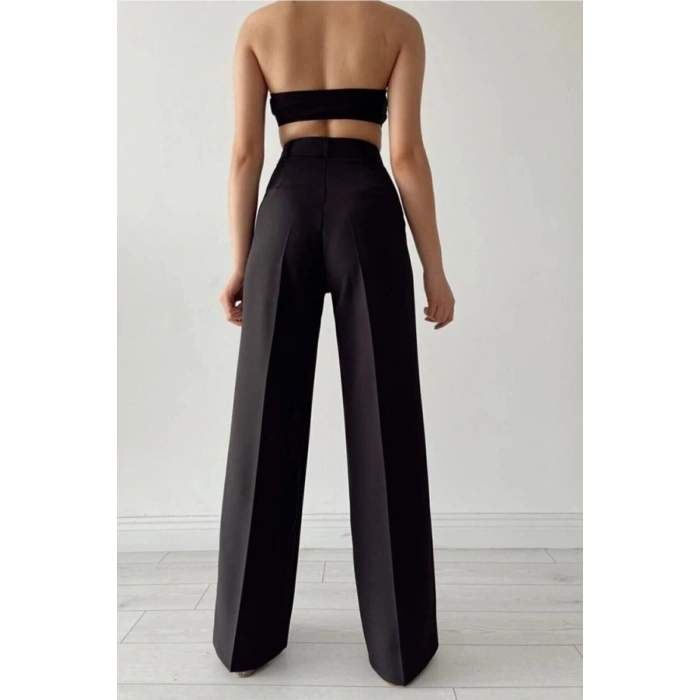 Kadın Yüksek Bel Cepli Ithal Krep Pantolon