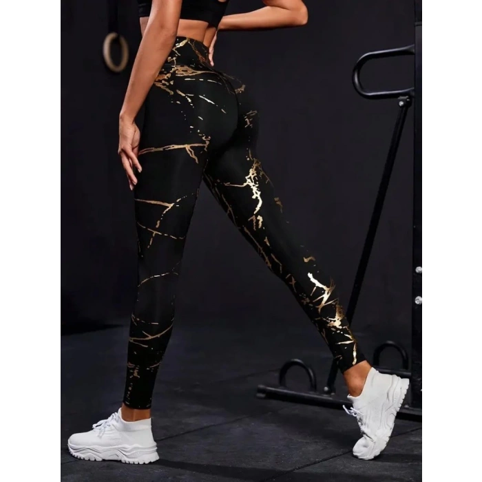 Kadın Yüksek Bel Desenli Spor Tayt