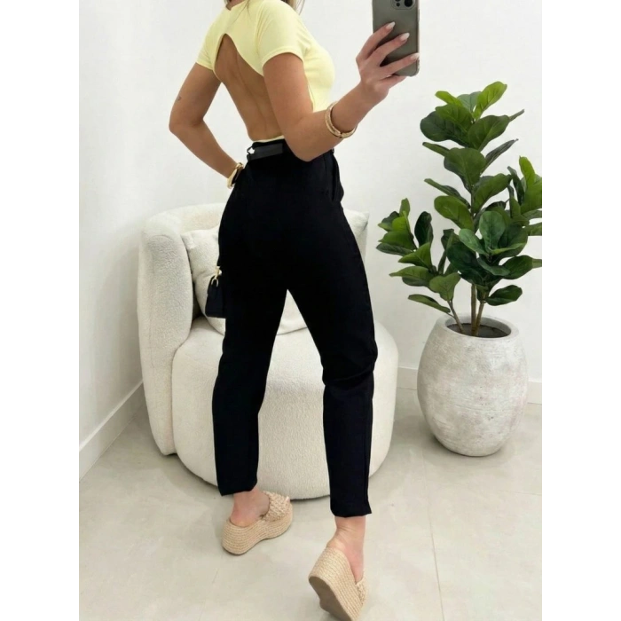 Kadın Yüksek Bel Kemersiz Ithal Krep Pantolon