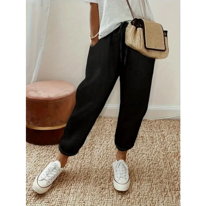 Kadın Yüksek Bel Lastikli Belde Bağcık Detaylı Aerobin Pantolon