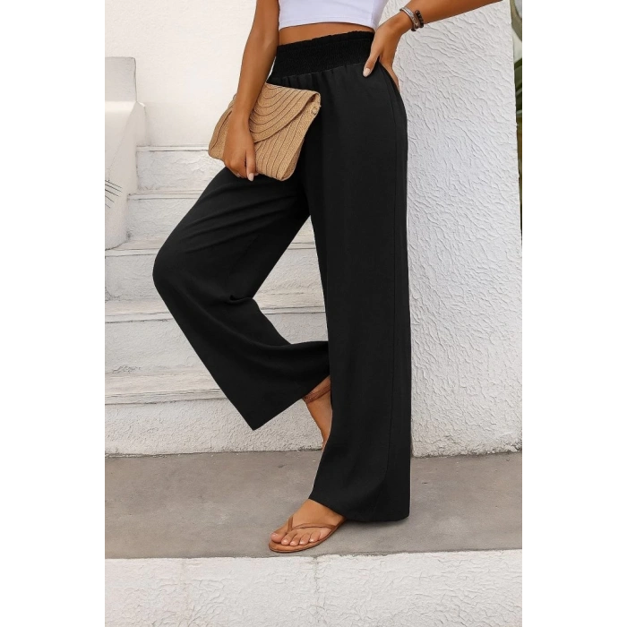 Kadın Yüksek Bel Lastikli Ithal Krep Pantolon