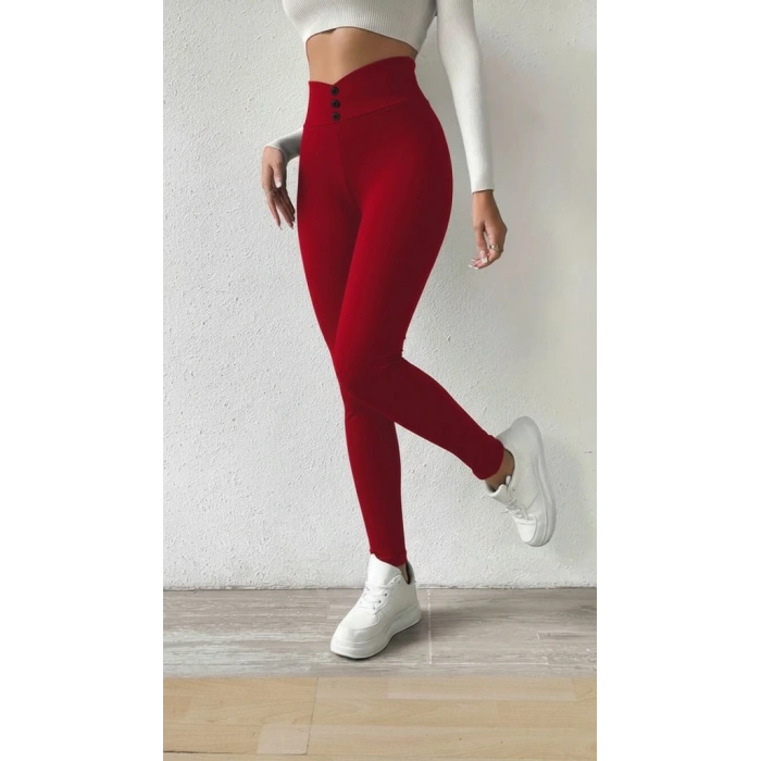 Kadın Yüksek Bel önden Düğmeli Dalgıç Tayt