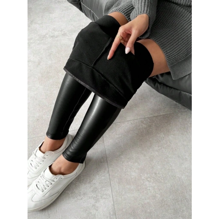 Kadın Yüksek Bel şardonlu Parlak Deri Tayt