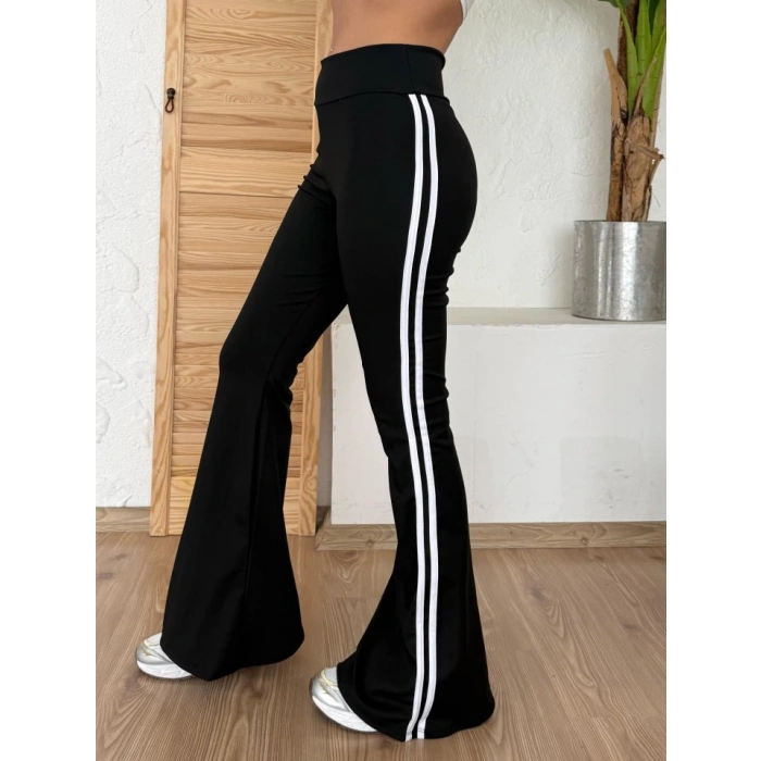 Kadın Yüksek Bel şerit Detaylı Ispanyol Paçalı Dalgıç Pantolon