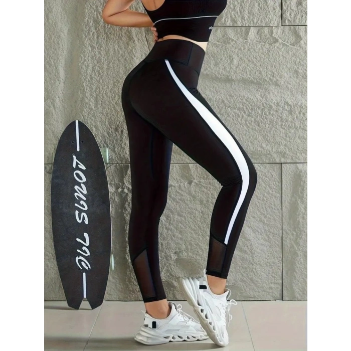 Kadın Yüksek Bel Yan şerit Detaylı Tül Detaylı Dalgıç Pantolon