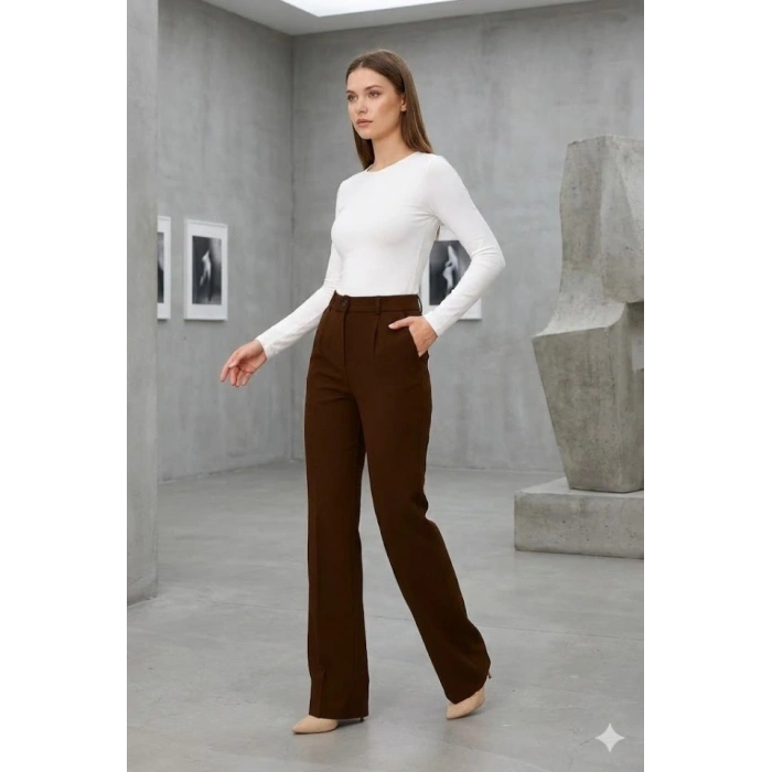 Kadın Yüksel Bel Full Likralı Palazzo Pantolon