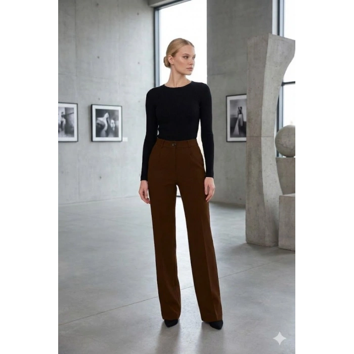 Kadın Yüksel Bel Full Likralı Palazzo Pantolon