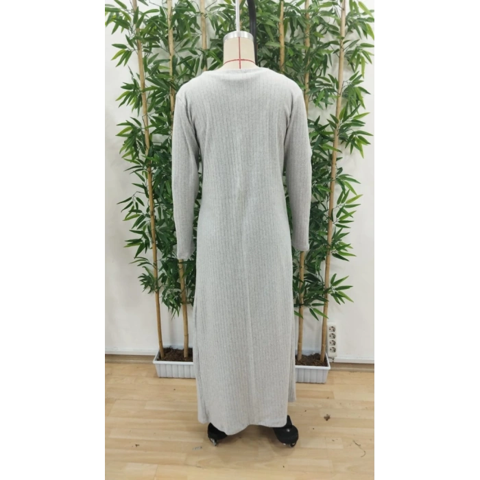 Kadın Yuvarlak Yaka Askılı Krop Bluz Yüksek Bel Tayt Ve Uzun Hırka şardonlu Kaşkorse üçlü Takım