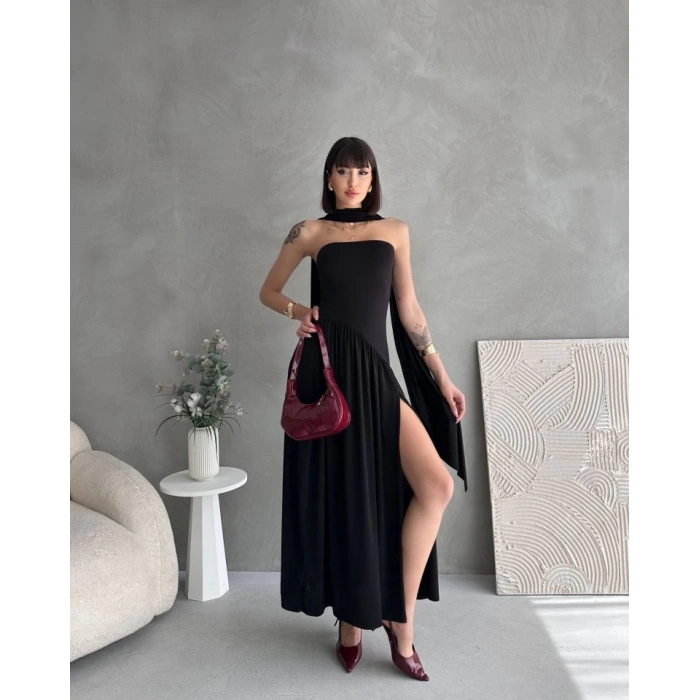 Kadınboğaz Kolsuz Maxi Boy Kalem Elbise