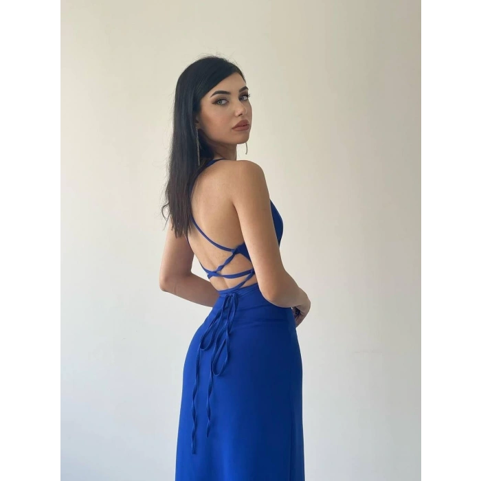 Kaitlyn Sırt Dekolteli V Yaka Yırtmaçlı Elbise