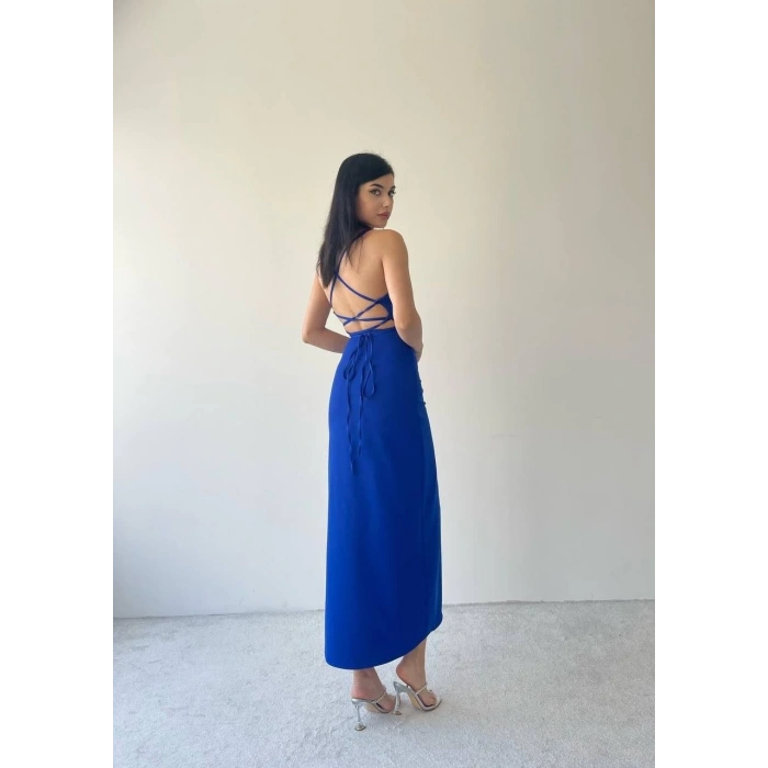 Kaitlyn Sırt Dekolteli V Yaka Yırtmaçlı Elbise