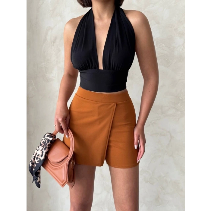 Kapaklı şort etek camel s208