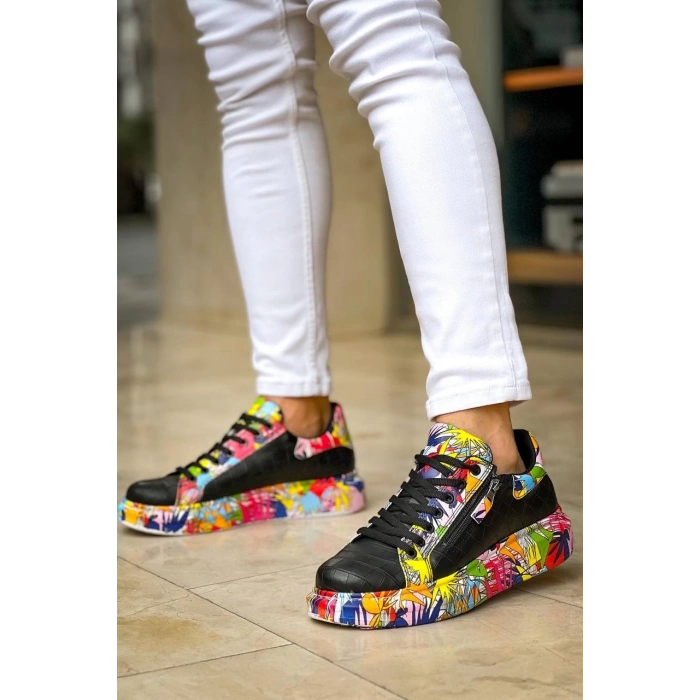 KB-02  Kuback Bağcıklı Crocodile Siyah Kırmızı Günlük Erkek Ayakkabı