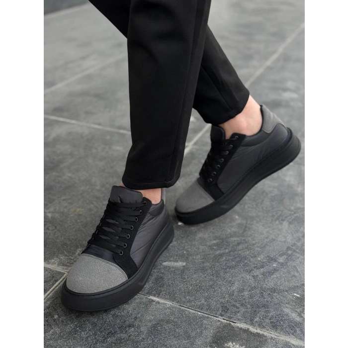 KB-X46 Kuback Siyah Gri Yüksek Siyah Taban Günlük Spor Ayakkabı