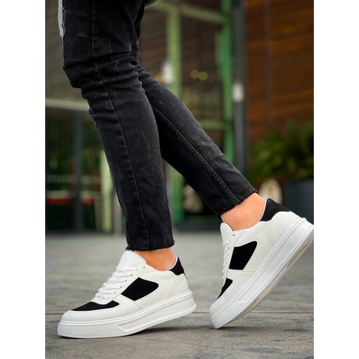 KB-X8 Kuback Beyaz Siyah Cilt Yüksek Taban Günlük Spor Ayakkabı