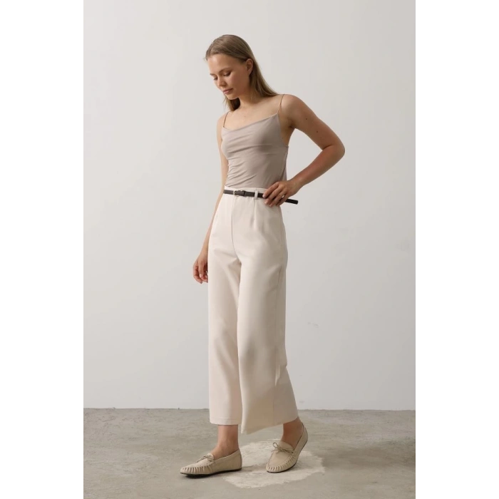 Kemer Pens Detaylı Pantolon - Bej
