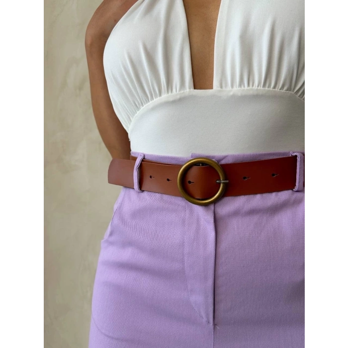 Kemerli gabardin şort lila s25735