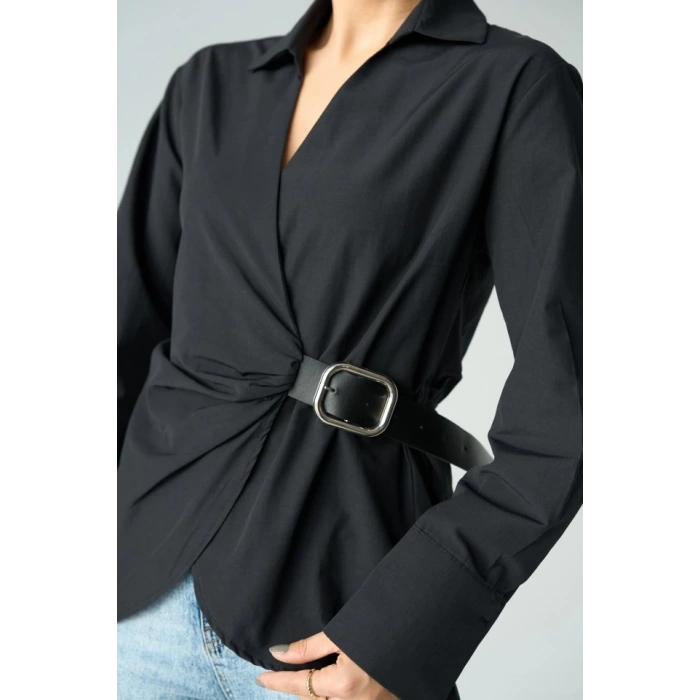 Kemerli Gömlek - Siyah