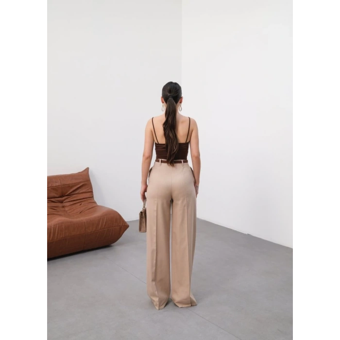 Keten Kemerli̇ Ve Dökümlü Palazzo Pantolon (Kemer Dahi̇l)