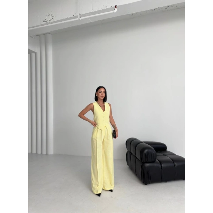 Keten Sirti Çapraz Geçi̇şli̇ Cepken Pantolon Takim