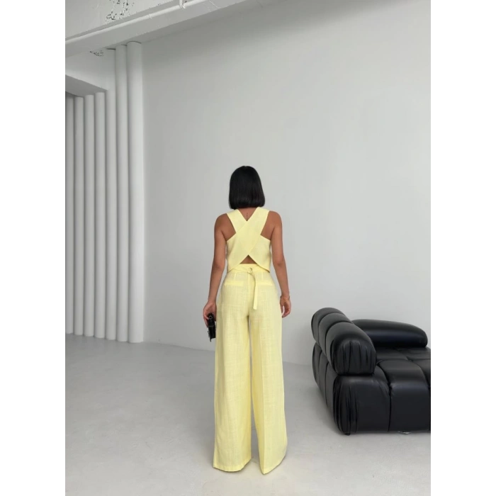 Keten Sirti Çapraz Geçi̇şli̇ Cepken Pantolon Takim