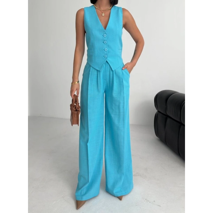 Keten Sirti Çapraz Geçi̇şli̇ Cepken Pantolon Takim