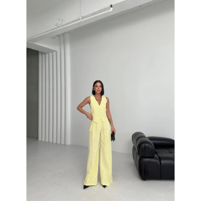 Keten Sirti Çapraz Geçi̇şli̇ Cepken Pantolon Takim