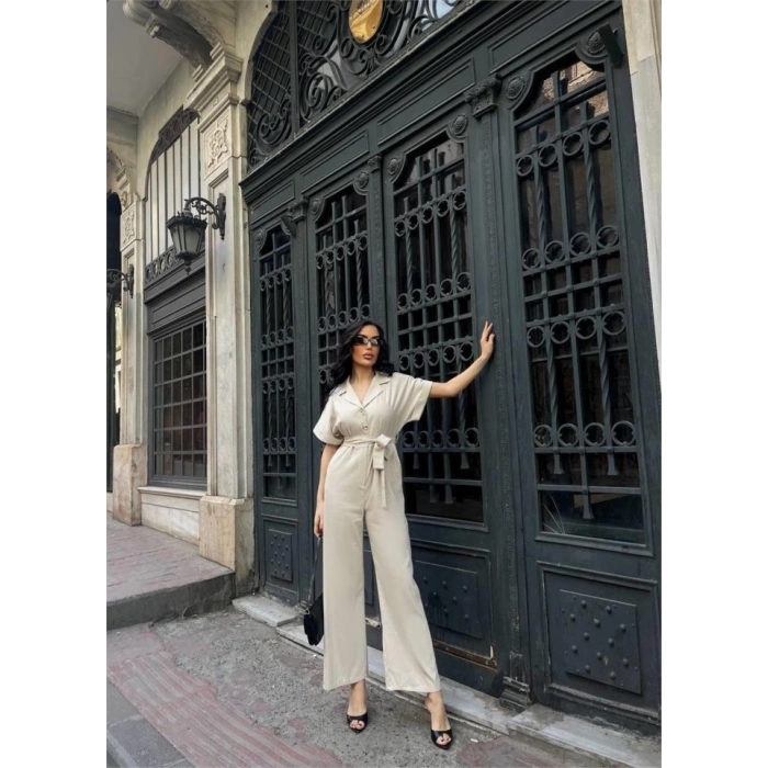 KETEN TULUM BEL BAĞLAMA DETAYLI - Krem