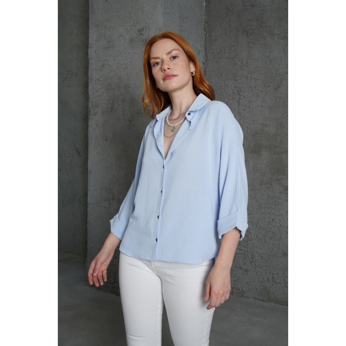 Kol Katlama Detaylı Bebe Mavi Gömlek
