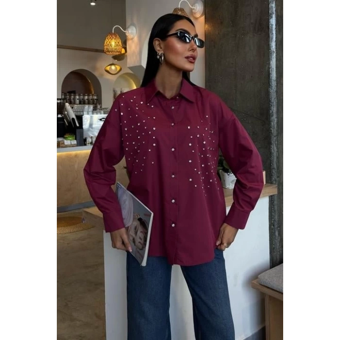 Kristal Taş Çakımlı Poplin Gömlek 3413