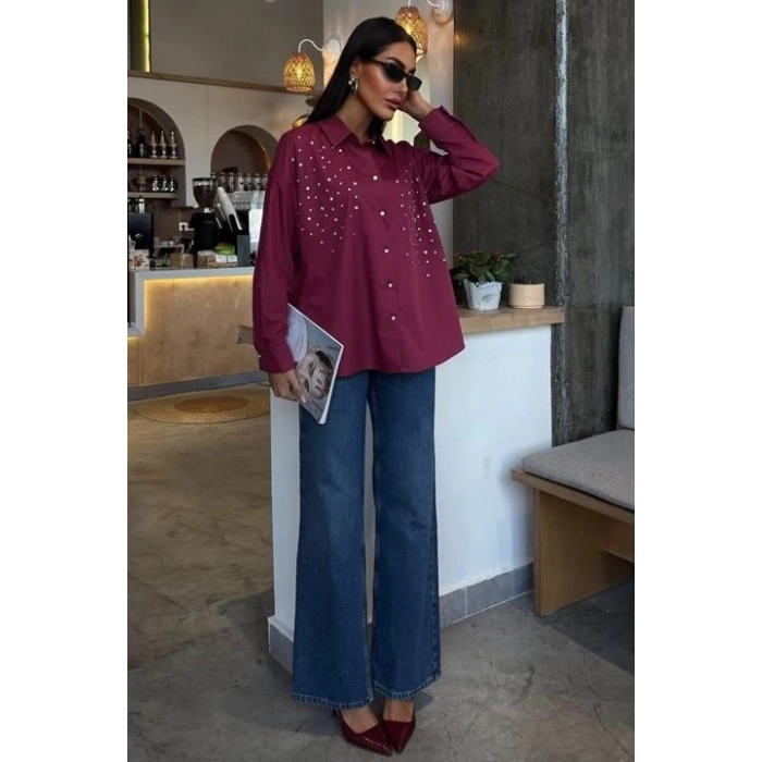 Kristal Taş Çakımlı Poplin Gömlek 3413