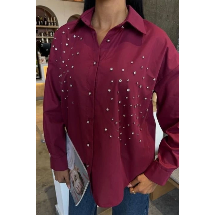 Kristal Taş Çakımlı Poplin Gömlek 3413