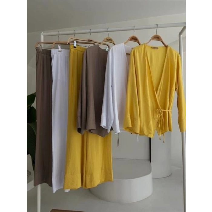 Kruvaze Model Klasik Pantolonlu Çupra Keten Takım 10191