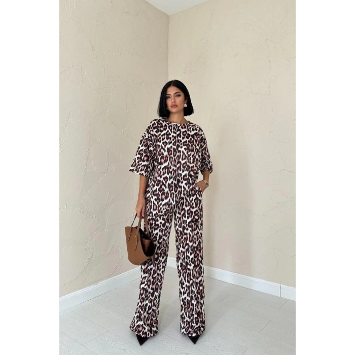 Leopar T-Shirt Ve Pantolon Takım