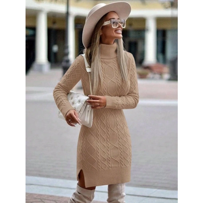 Loren Yünlü Motifli Midi Boy Triko Elbise