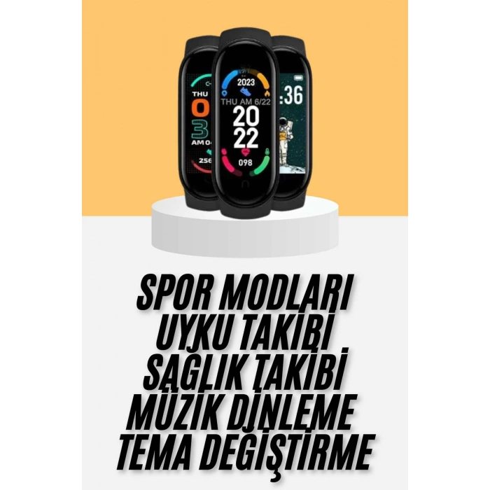 M6 Akıllı Bileklik Siyah Adımsayar Spor Takibi Android ve İOS Uyumlu