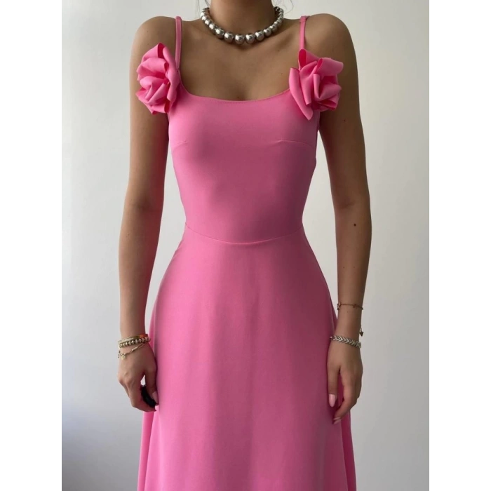 Matilda Gül İp Askılı Elbise