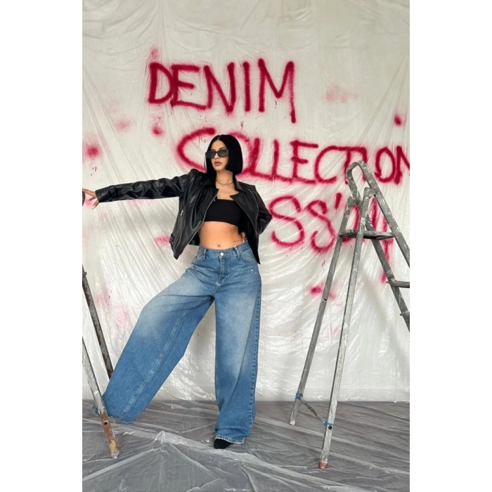 Mavi Geniş Paça Jeans Pantolon